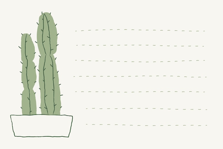 Vettore gratuito vettore di doodle di cactus in vaso e sfondo di nota a righe