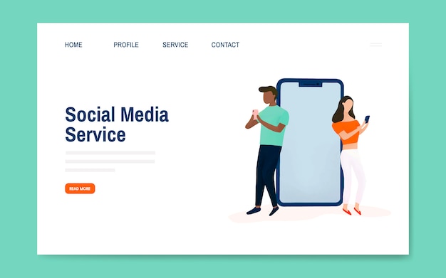 Vettore di layout di pagina di destinazione del servizio di media sociali