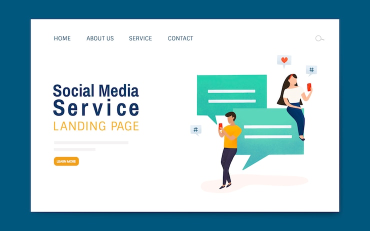 Vettore gratuito vettore di layout di pagina di destinazione del servizio di media sociali