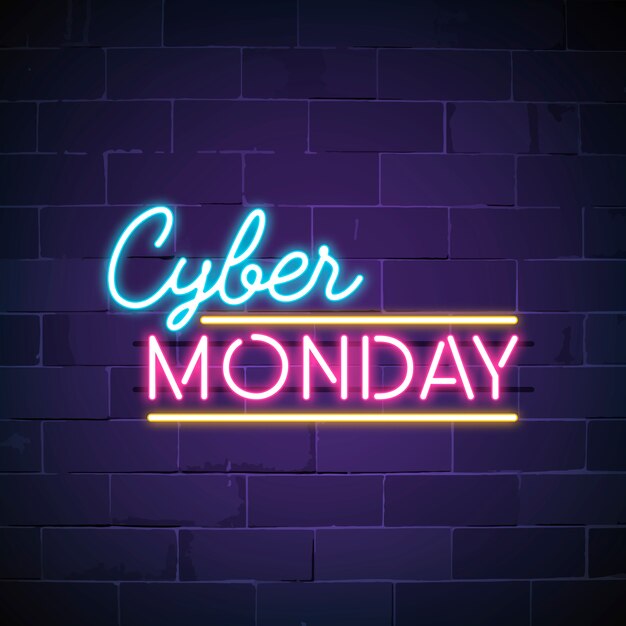 Vettore di segno al neon cyber lunedì