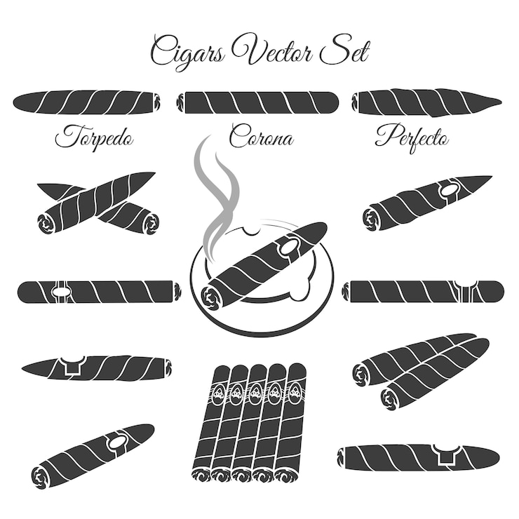 Vettore gratuito vettore di sigari disegnati a mano. siluro corona e perfecto, illustrazione dello stile di vita della cultura. icone del sigaro di vettore