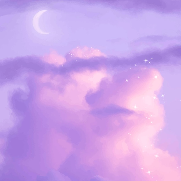 Vettore estetico del fondo del cielo viola, progettazione delle nuvole di scintillio
