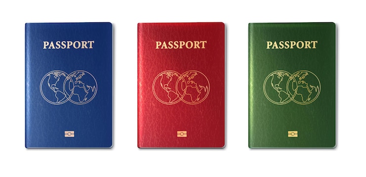 Vettore gratuito vettore raccolta di passaporti verde rosso e blu