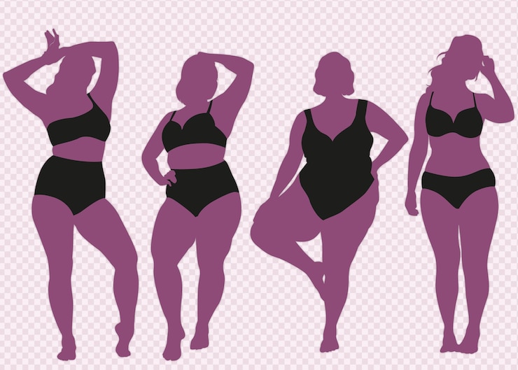Vettore gratuito vettori di positività del corpo della donna con diverse forme del corpo in lingerie