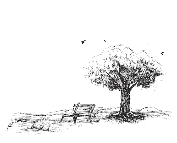 Vettore gratuito vicolo del parco forestale paesaggio di alberi isolati silhouette