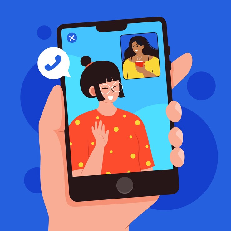 Vettore gratuito video degli amici che rivolge all'illustrazione dei telefoni