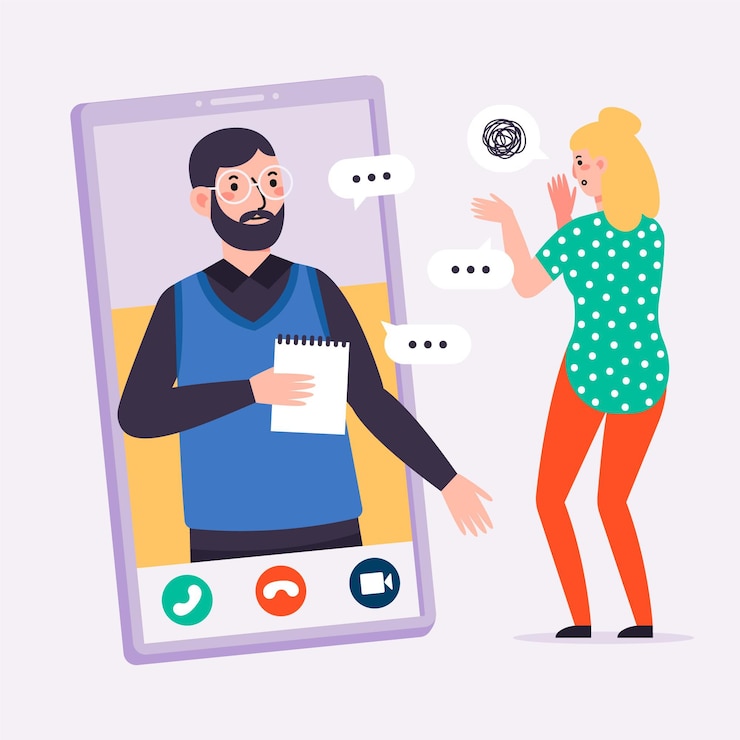 Vettore gratuito videocalling con il concetto di terapista