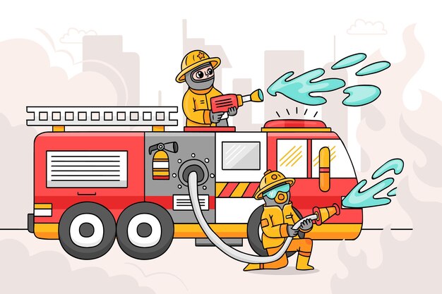 Vigili del fuoco illustrati che spengono un incendio