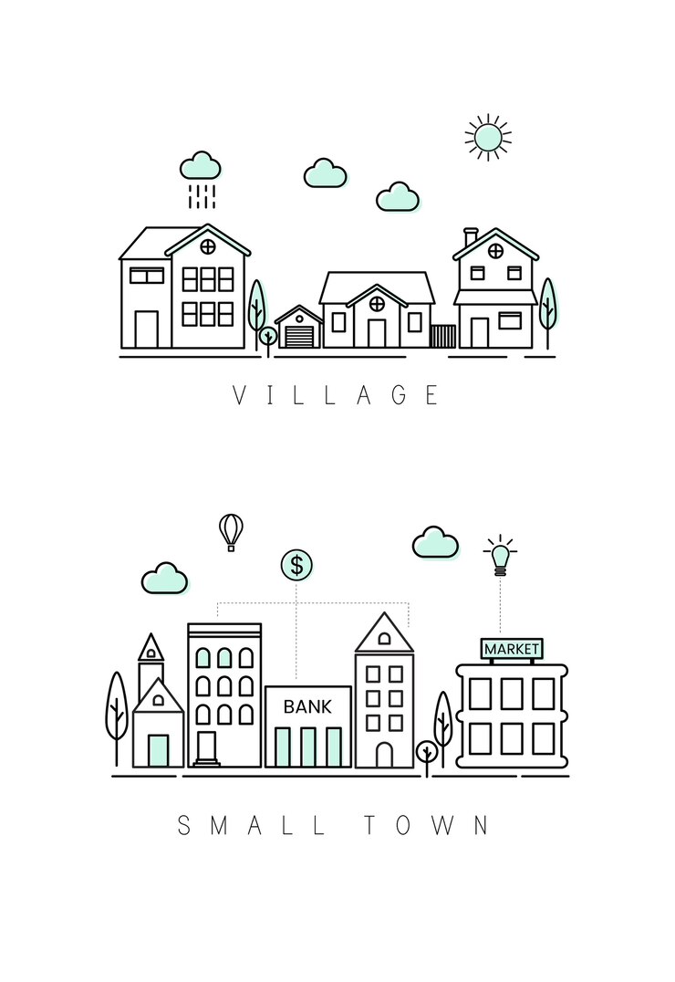 Vettore gratuito villaggio e piccola città