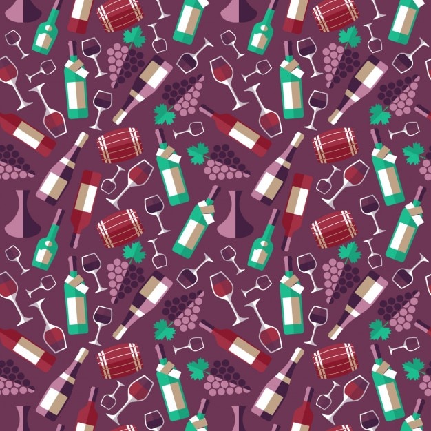 Vettore gratuito vino seamless con seamless biootle e vetro per la progettazione