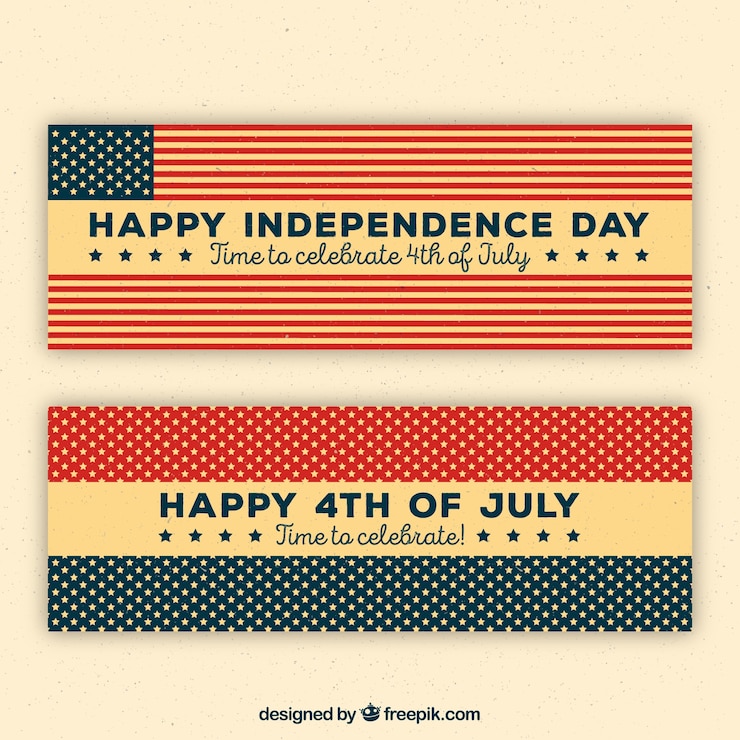 Vettore gratuito vintage banner di indipendenza americana felice