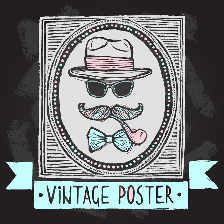 Vettore gratuito vintage maschera travestimento set di occhiali da sole di cappello baffi e tabacco tabacco illustrazione vettoriale poster