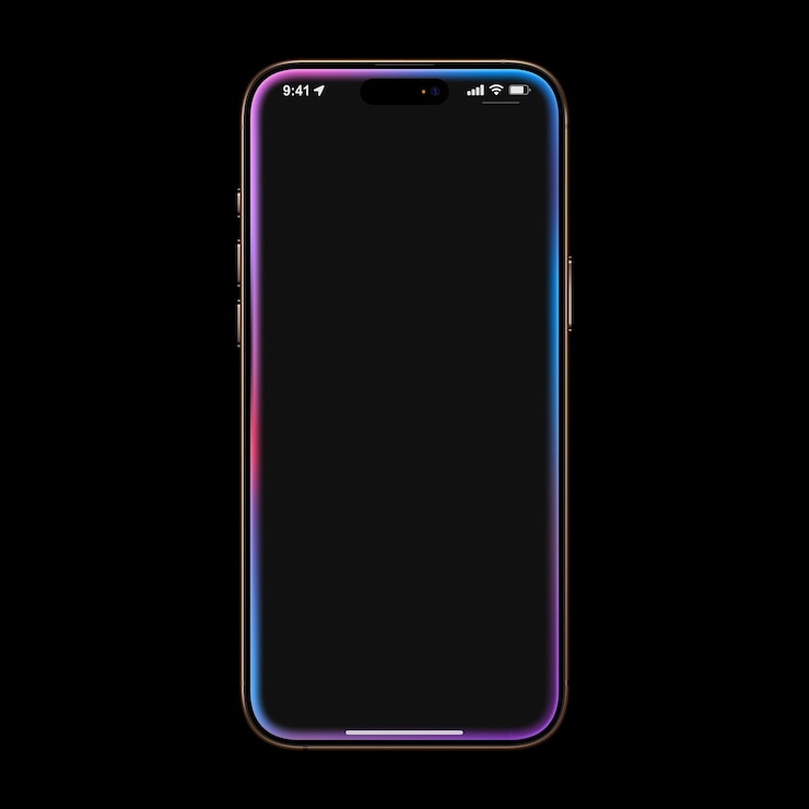 Vettore gratuito vista anteriore iphone 16 pro max desert titanium mockup con cornice siri schermo nero isolato su nero