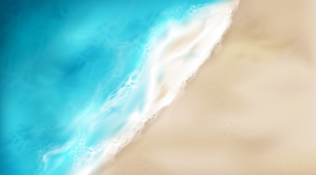 Vista dall'alto dell'onda del mare con schiuma schizzi sulla spiaggia