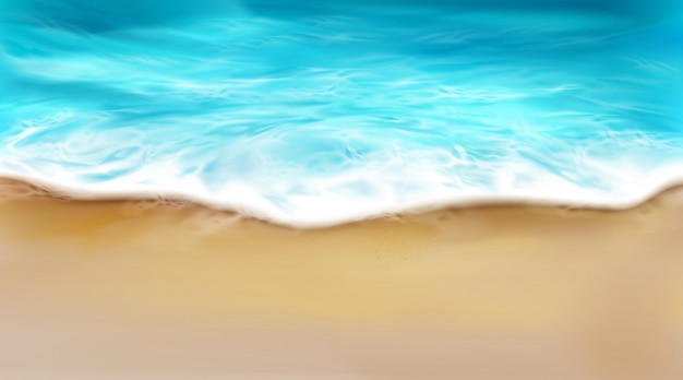 Vista dall'alto dell'onda del mare con schiuma schizzi sulla spiaggia