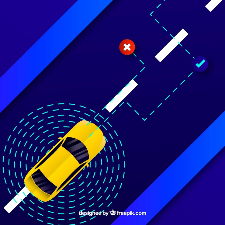 Vettore gratuito vista dall&#39;alto della futuristica auto autonoma con design piatto