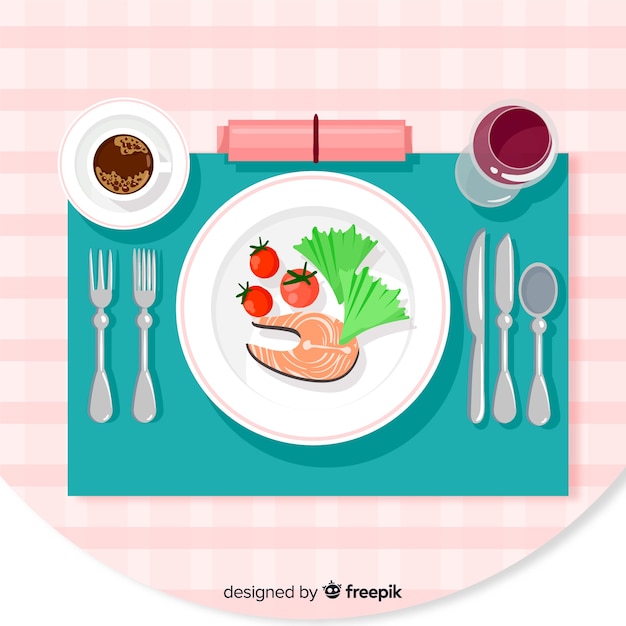 Vista dall&#39;alto di piatti di pesce sul tavolo del ristorante
