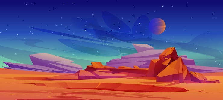 Vettore gratuito vista del paesaggio del fumetto del pianeta alieno della superficie di marte