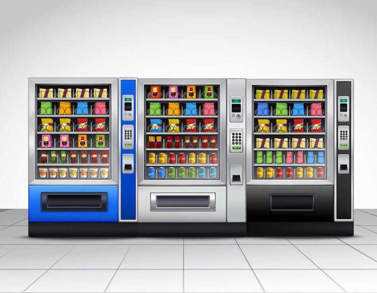 Vettore gratuito vista frontale dei distributori automatici realistici