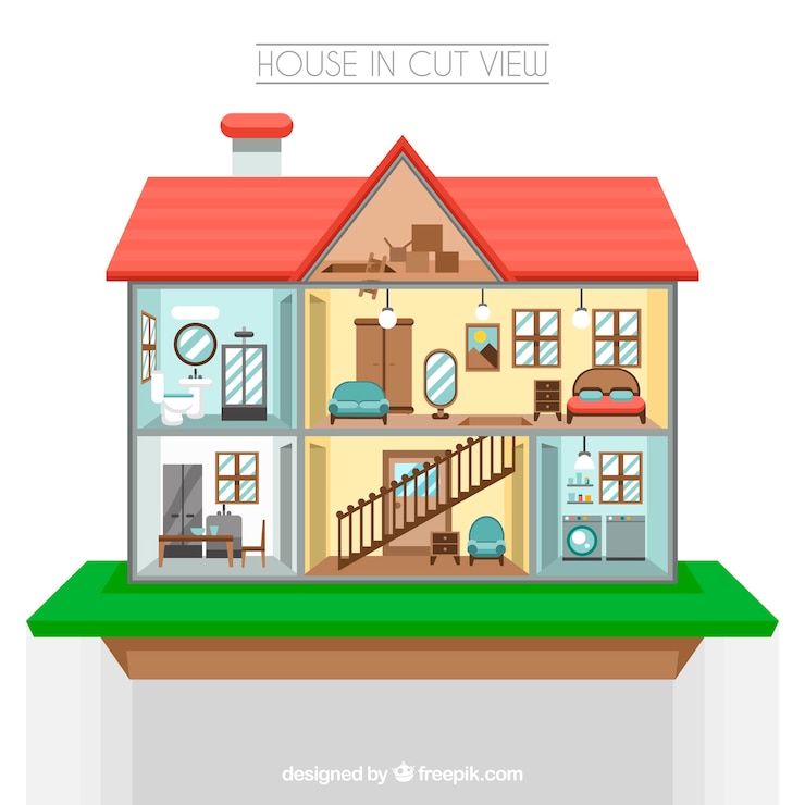 Vettore gratuito vista interna di casa in design piatto