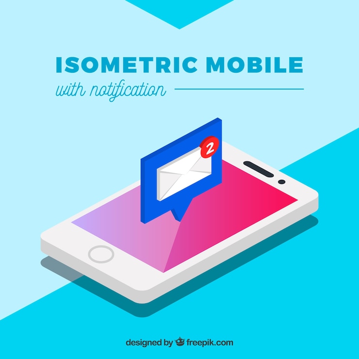 Vettore gratuito vista isometrica del cellulare con post instagram