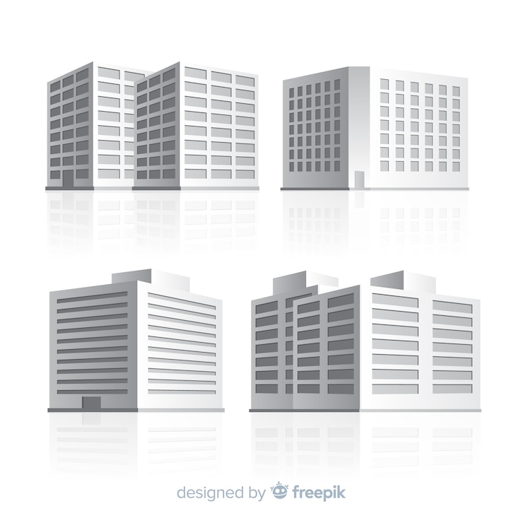 Vettore gratuito vista isometrica di moderni edifici per uffici