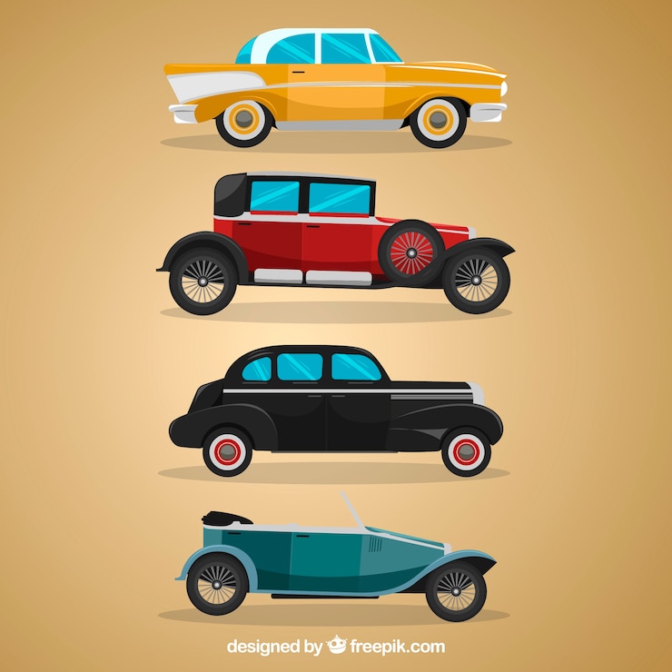 Vettore gratuito vista laterale delle auto classiche
