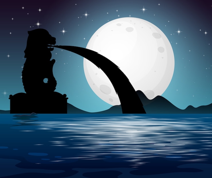 Vettore gratuito vista sul mare alla scena notturna