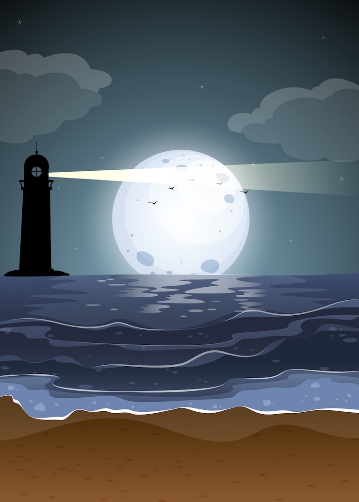 Vettore gratuito vista sul mare alla scena notturna