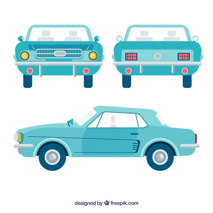 Vettore gratuito viste diverse di auto d'epoca