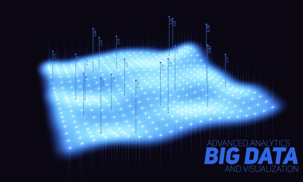 Visualizzazione blue plot di big data. Infografica futuristica. Progettazione estetica dell'informazione. Complessità dei dati visivi. Visualizzazione grafica di thread di dati complessi.