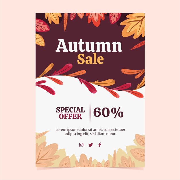 Volantino a4 di vendita autunnale disegnato a mano