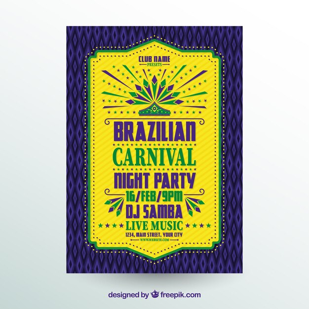 Volantino / manifesto del partito di carnevale brasiliano piatto