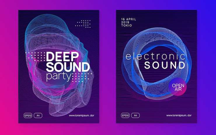 Vettore gratuito volantino neon club musica dance elettronica trance party dj electroni