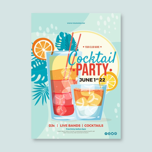 Volantino per cocktail design piatto disegnato a mano