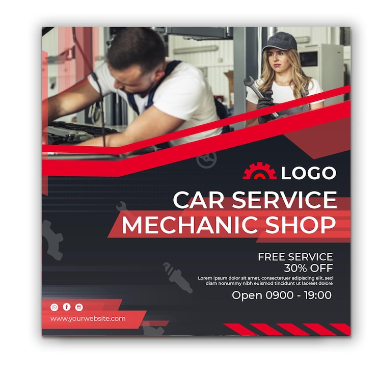 Vettore gratuito volantino quadrato da officina meccanica
