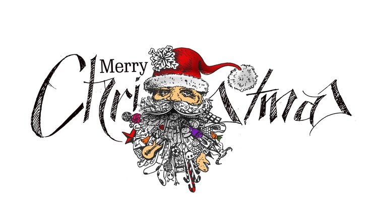 Vettore gratuito volto del personaggio di natale babbo natale, design in stile cartone animato babbo natale. testo di buon natale - illustrazione vettoriale