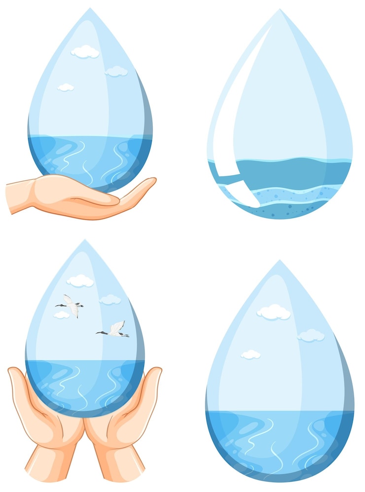 Vettore gratuito waterdrop con set di icone della mano umana