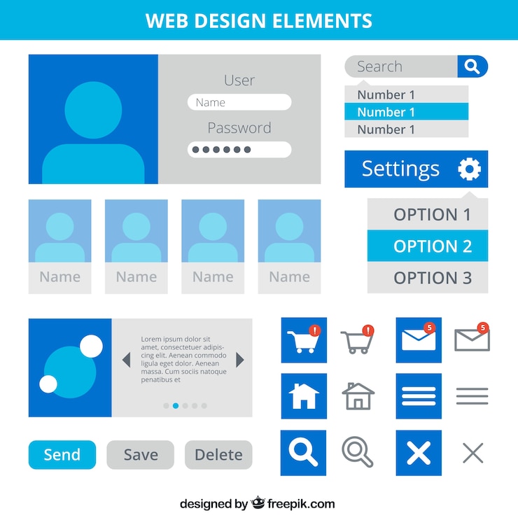 Vettore gratuito web design elementi in colore blu