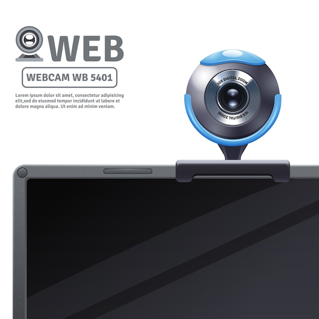 Webcam fissata su computer o laptop con dati modello