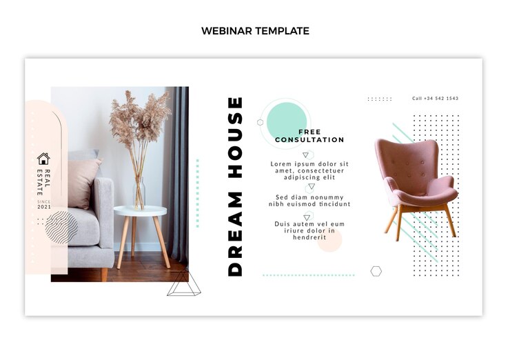 Vettore gratuito webinar immobiliare geometrico astratto piatto