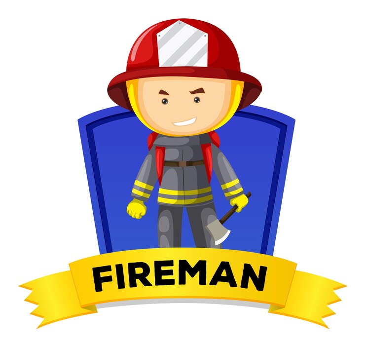 Vettore gratuito wordcard di occupazione con vigile del fuoco