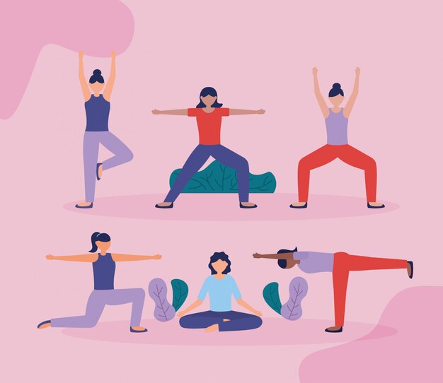 Yoga della gente all'aperto in stile piatto