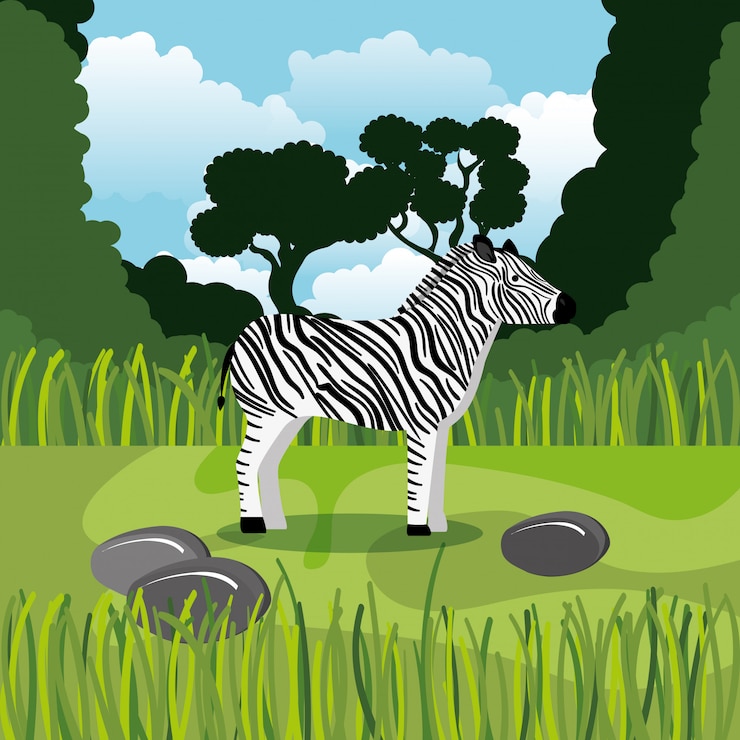 Vettore gratuito zebra selvaggia nella scena della giungla