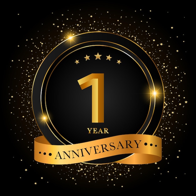 1 anno anniversario Golden anniversario celebrazione modello design illustrazioni vettoriali