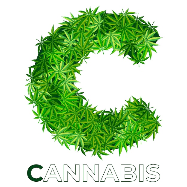 1 di 6. Lettera C. modello di progettazione di logo di foglia di annabis o marijuana. canapa per emblema, logo, pubblicità di servizi medici o imballaggi. icona di stile piatto. isolato