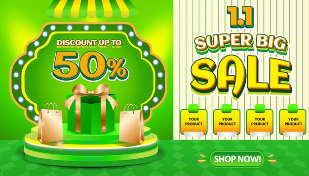 1 gennaio SUPER BIG SALE GREEN YELLOW PROMO SCONTO del 50% TEMPLATE di sfondo MEDIA SOCIALE 2