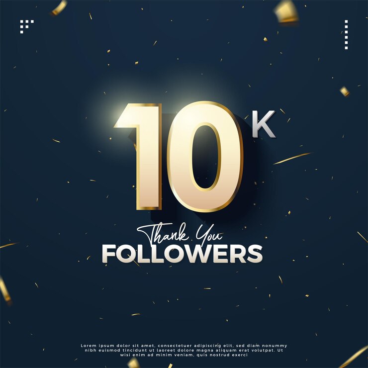 Vettore 10.000 follower con effetti di luce su bellissimi numeri disegnano un vettore premium