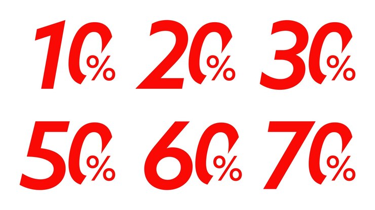 Vettore 10, 20, 30, 50, 60 e 70 percento di sconto sul set di adesivi in vendita