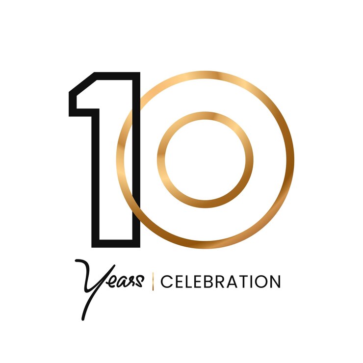 Vettore 10 anni celebrazione linea minimalista logo dorato astratto design anniversario stile di lusso vettore